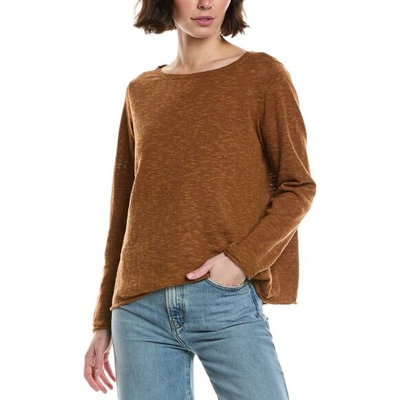 Eileen Fisher WomensLinen-Blend Bateau Neck Sweater Brown